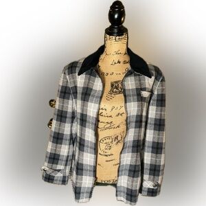 Vintage Plaid Flannel Corduroy Collar Zip Up Blazer Jacket 90s 80s XL Wool